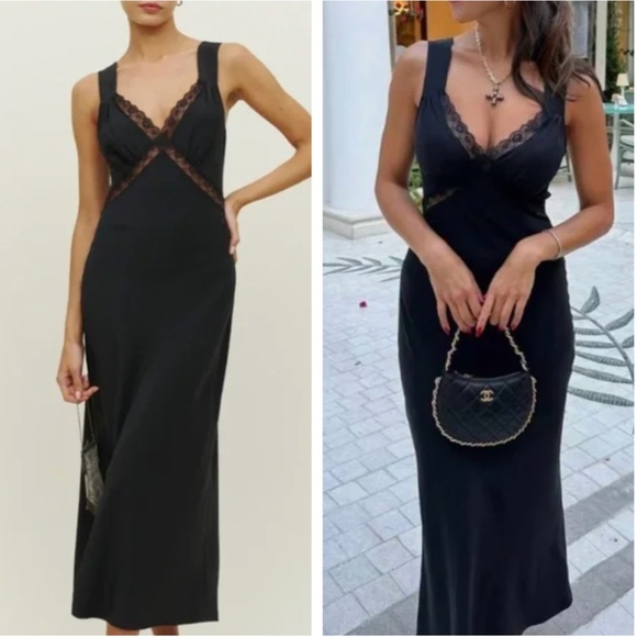 Reformation Dresses & Skirts - NWT Reformation Provence Lace Silk Midi Dress - Black Noir Classic